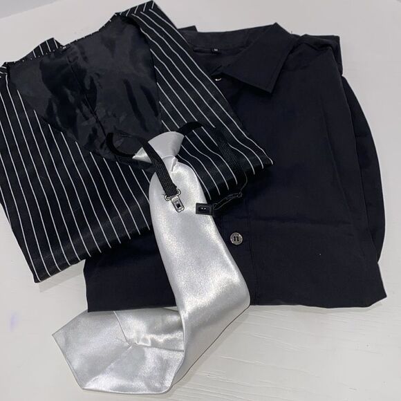 1920s Al Capone Gangster Outfits Halloween Mafia Cosplay Suit Black Pinstripe - Picture 5 of 9